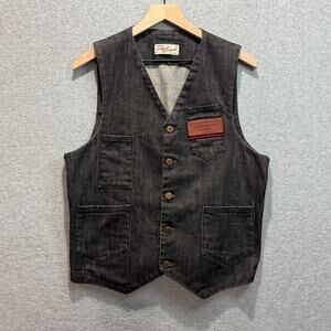 Detroit Denim Co Black Denim Vest Detroit Foundation Hotel Leather Patch Workwea